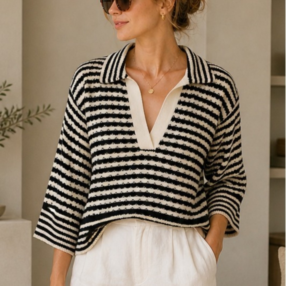 Ramy Brook Women Azaria Striped Knit Sweater Top Medium Effortless Chic Timeless